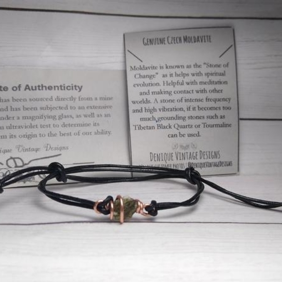 Raw Moldavite Wrapped in Copper Wire Bracelet - Picture 4 of 7